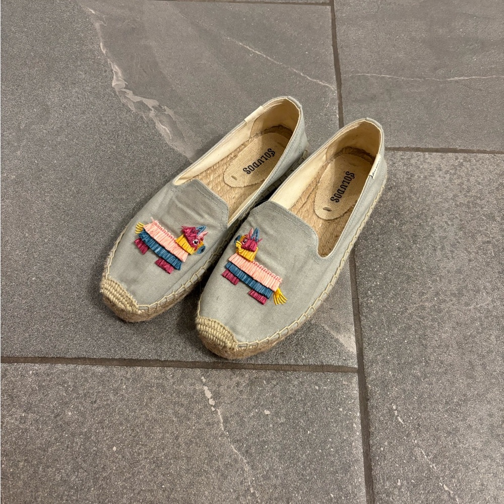 Soludos Gray Espadrilles with Colorful Pinata Embroidery